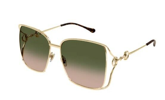 Gucci GG 1020S-001 Double Gradient Gold/Green Metal Square Women Sunglasses