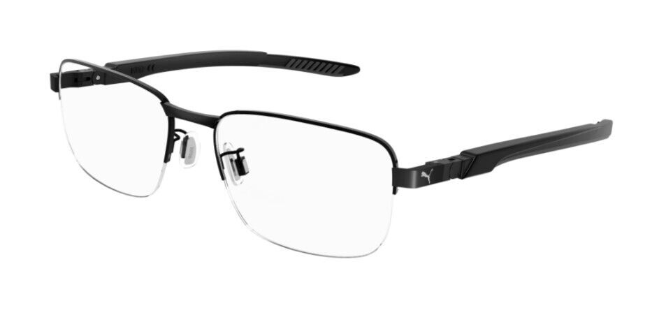 Puma PU0363O 001 Black-Black Rectangular Semi-Rim Metal Unisex  Eyeglasses