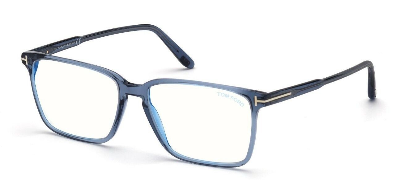 Tom Ford FT5696B 090 Shiny Transparent Blue/Blue Block Rectangular Eyeglasses