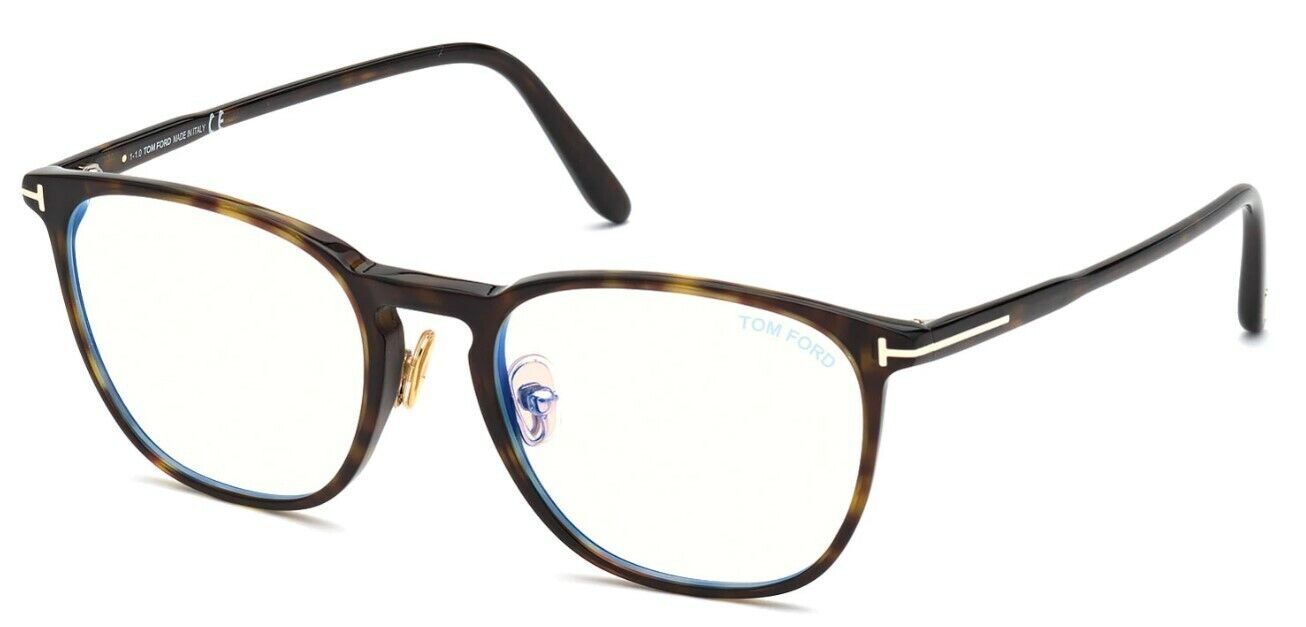 Tom Ford FT5700B 052 Shiny Classic Dark Havana Blue Block Round Men's Eyeglasses