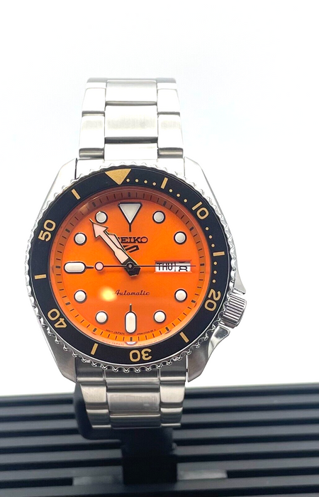 Seiko 5 Sports Orange Sunray Dial With Gold/ Black Accents Men's Watch SRPD59