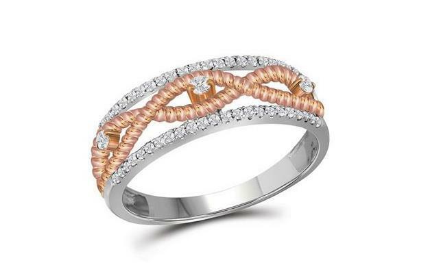 10kt White Gold Diamond Womens Rose-Tone Rope Twist Band Ring 1/4 Cttw