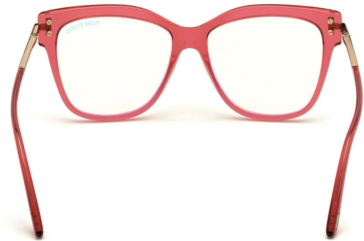 Tom Ford FT5704B 066 Shiny Transparent Raspberry Rose Gold Blue Block Eyeglasses