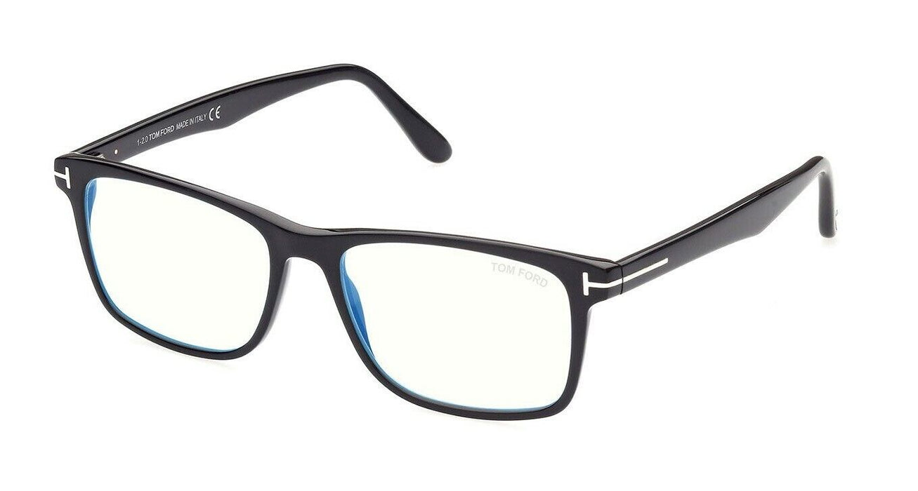 Tom Ford FT5752B 001 Shiny Black Blue Block Square Men's Eyeglasses