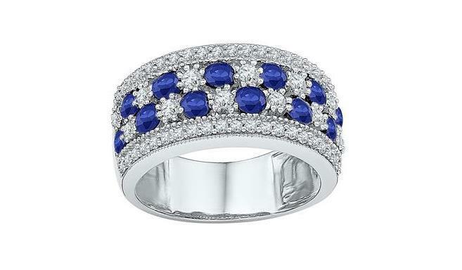 Sterling Silver Created Blue Sapphire Womens Band Ring 2-3/8 Cttw