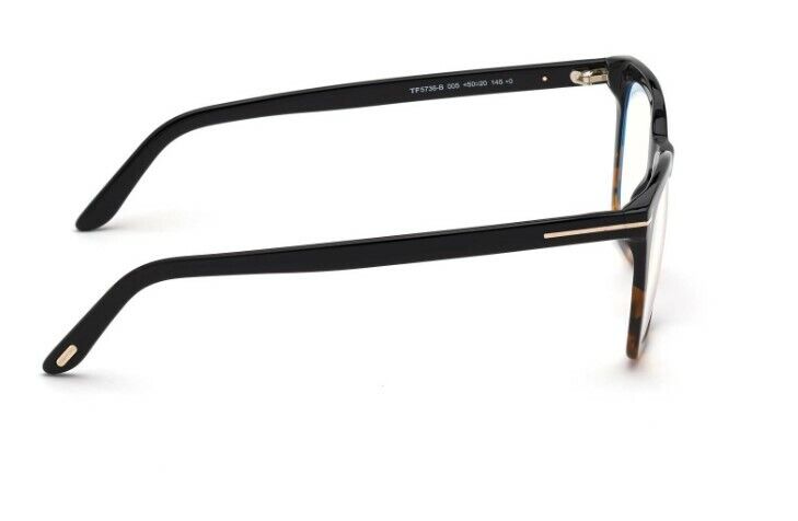 Tom Ford FT5736B 005 Shiny Black Havana Blue Block Square Men's Eyeglasses