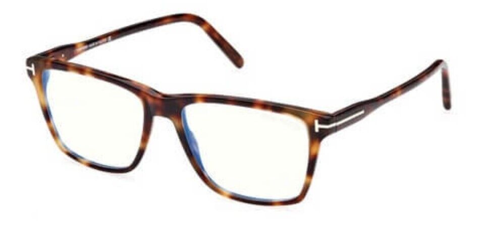 Tom Ford FT5817-B 053 Shiny Blonde Havana /Blue Block Square Men's Eyeglasses