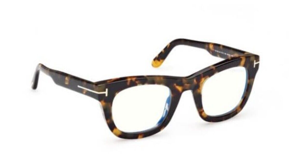 Tom Ford FT5872-B 055 Shiny Green Havana/Blue Block Square Men's Eyeglasses