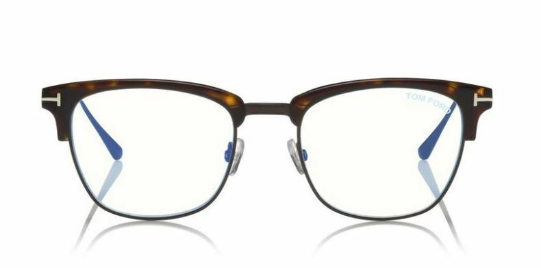 Tom Ford FT 5590-F-B 052 Dark Havana Ruthenium/Blue Block Eyeglasses