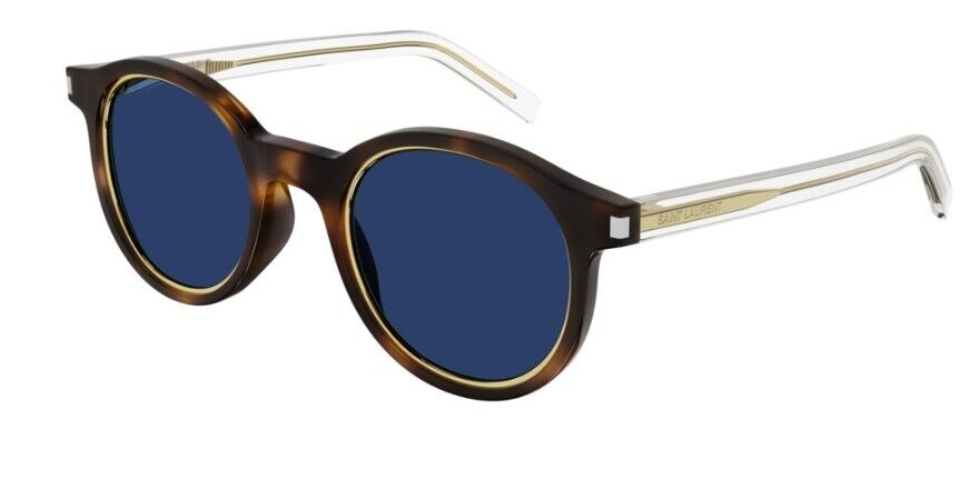 Saint Laurent SL 521 RIM 008 Havana/Blue Round Full-Rim Unisex Sunglasses