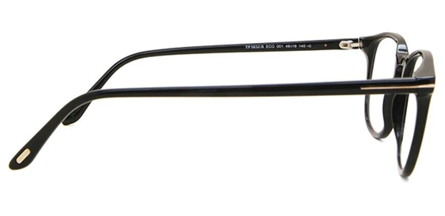 Tom Ford FT5832-B 001 Shiny Black/Blue Block Round Men's Eyeglasses