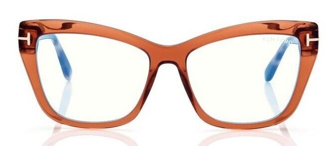 Tom Ford FT5826-B 048 Shiny Transparent Brown/Blue Block Cat-Eye Eyeglasses