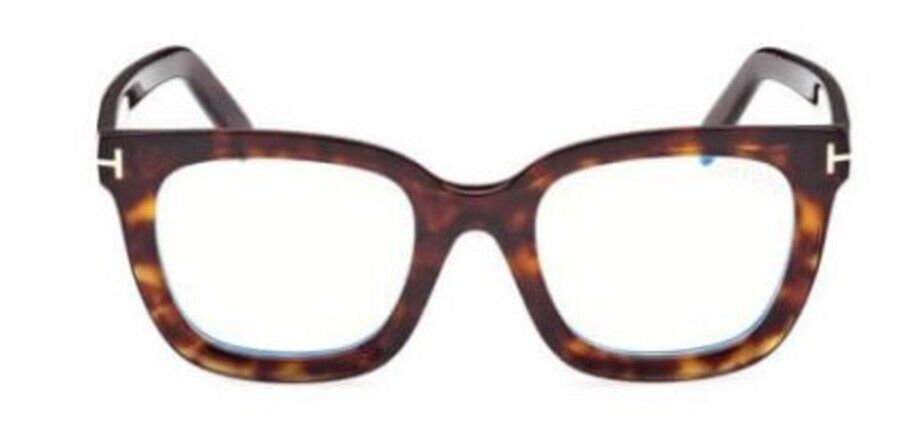 Tom Ford FT5880-B 052 Shiny Dark Havana/ Blue Block Square Women's Eyeglasses