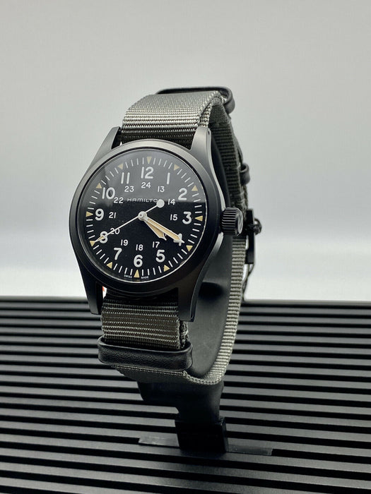 Hamilton Khaki Field Mechnical 38mm Black Dial Gray Strap Men's Watch H69409930