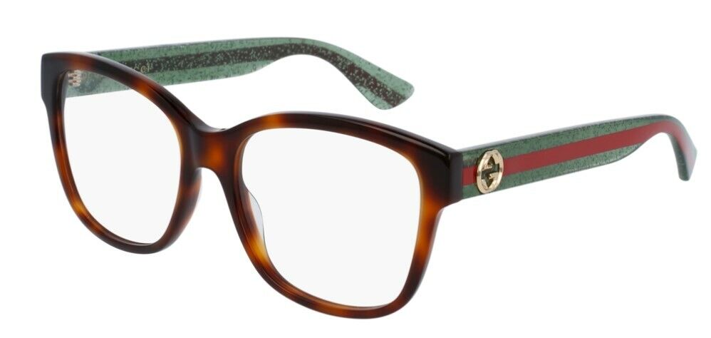 Gucci GG 0038ON-002 Havana Green/Red Soft Square Women Eyeglasses