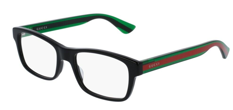 Gucci GG 0006ON-002 Black/Green/Red Square Unisex Eyeglasses