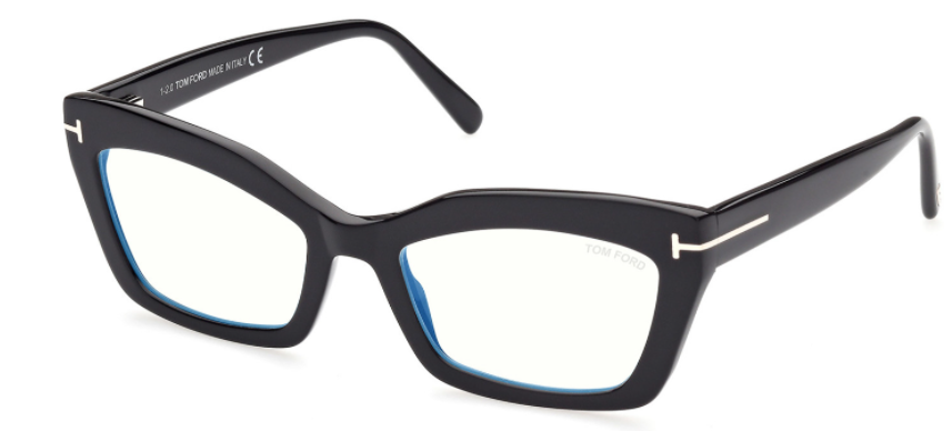 Tom Ford FT 5766-B 001 Shiny Black Blue Light Blocking Cat-Eye Women Eyeglasses