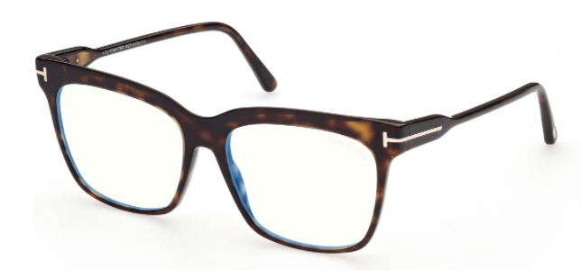Tom Ford FT 5768-B 052 Shiny Classic Dark Havana Blue Light Blocking Eyeglasses