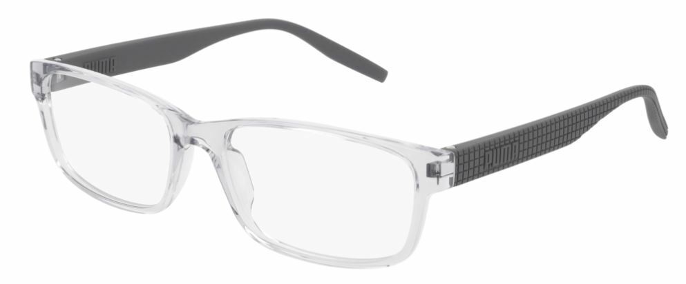 Puma PU 0278O 004 Crystal Grey Black Rectangle Men's Eyeglasses