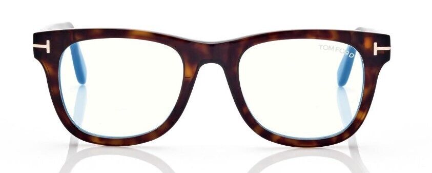 Tom Ford FT5820-B 052 Shiny Classic Dark Havana/Blue Block Square Eyeglasses