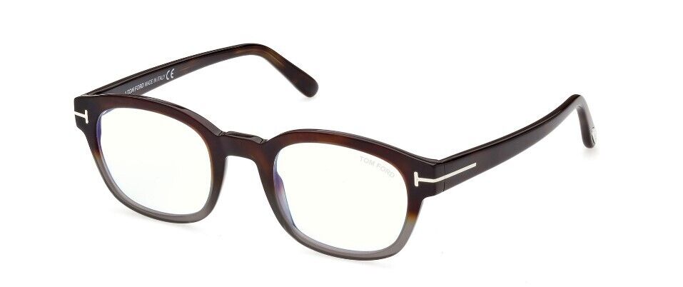 Tom Ford FT5808-B 055 Vintage Havana/Blue Block Square Men's Eyeglasses