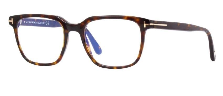 Tom Ford FT5818-F-B 052 Shiny Dark Havana /Blue Block Square Men's Eyeglasses