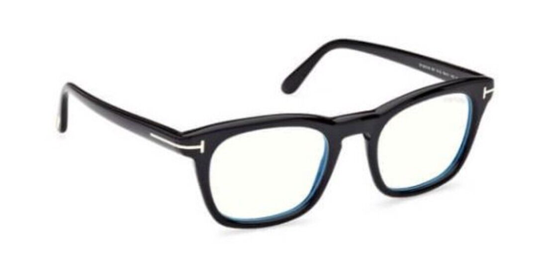 Tom Ford FT5870-F-B 001 Shiny Black/Blue Block Square Men's Eyeglasses