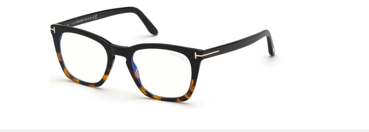 Tom Ford FT5736B 005 Shiny Black Havana Blue Block Square Men's Eyeglasses