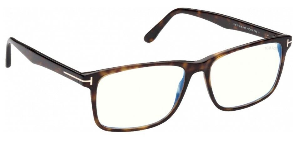 Tom Ford FT5752FB 052 Dark Havana Blue Block Square Men's Eyeglasses