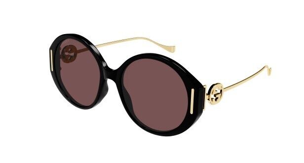 Gucci GG 1202S 001 Black-Gold/Brown Oversize Round Women's Sunglasses