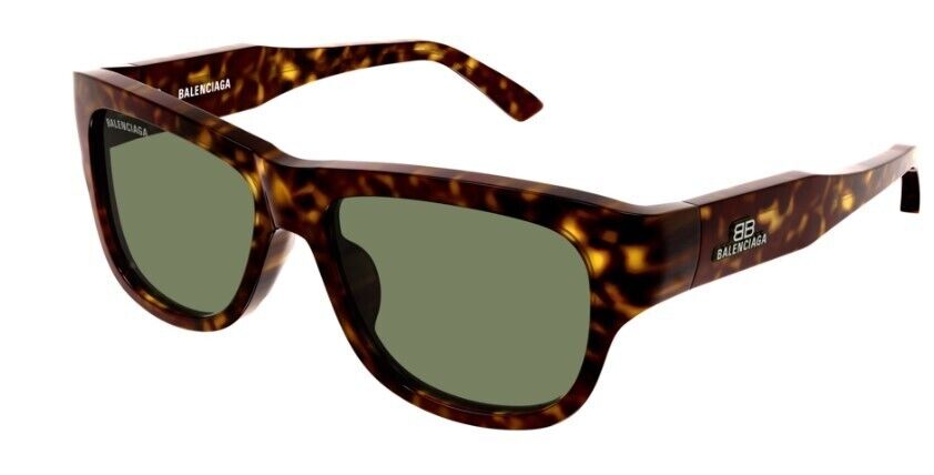 Balenciaga BB0211S 002 Havana/Green Square Full-Rim Unisex Sunglasses