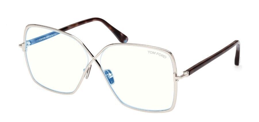 Tom Ford FT5841-B 016 Shiny Palladium/Blue Block Butterfly Women's Eyeglasses