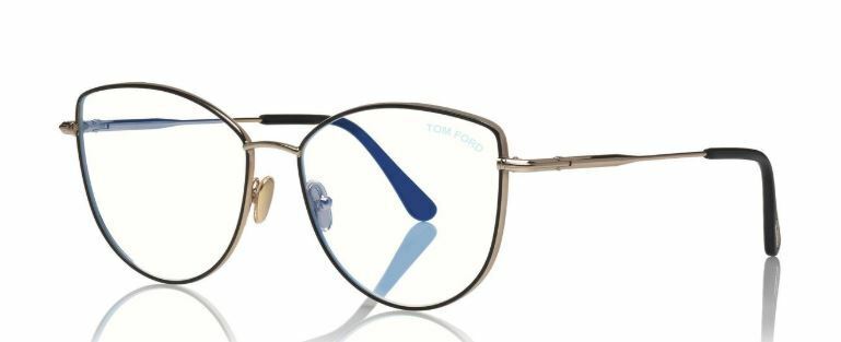 Tom Ford FT 5667-B 005 Black Enamel Front Gold/Blue Block Eyeglasses