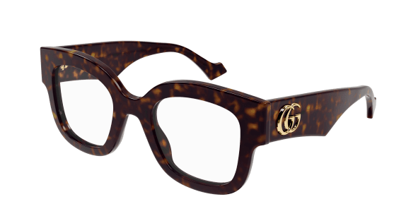 Gucci GG1423O 002 Havana Crystal Rounded Soft Cat Eye Women's Eyeglasses