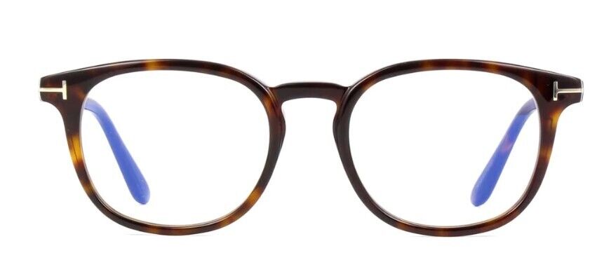 Tom Ford FT5819-B 052 Classic Dark Havana /Blue Block Round Men's Eyeglasses