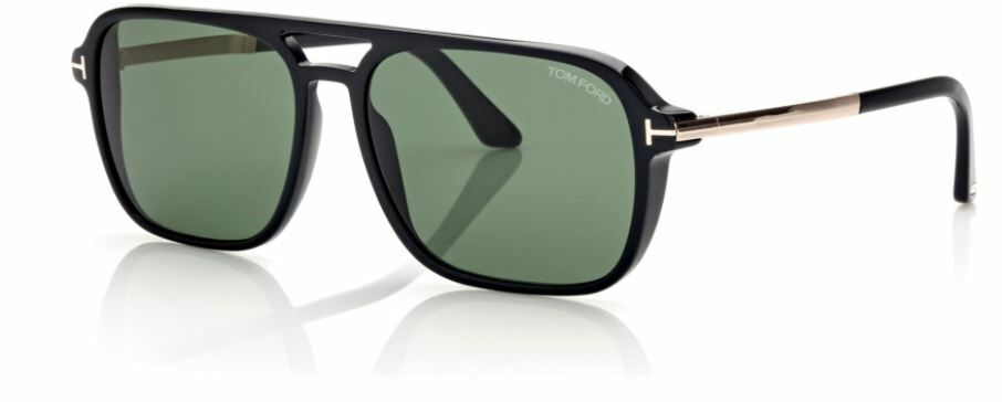 Tom Ford FT 0910 Crosby 01N Shiny Black W Shiny Rose Gold Green Men Sunglasses