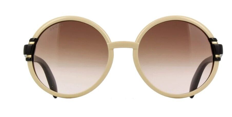 Gucci GG1067S 003 Ivory Black/Brown Gradient Round Women's Sunglasses