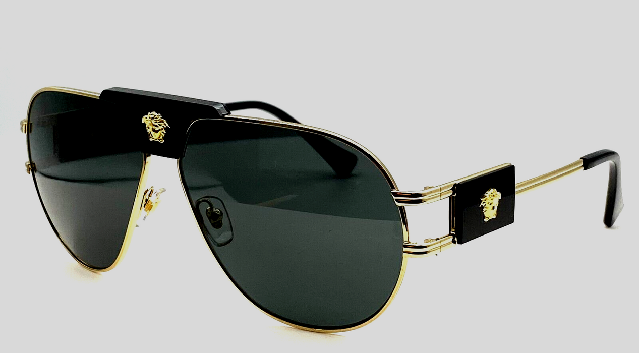 Versace VE2252 100287 Gold/Dark Grey Oval 63mm Men's Sunglasses