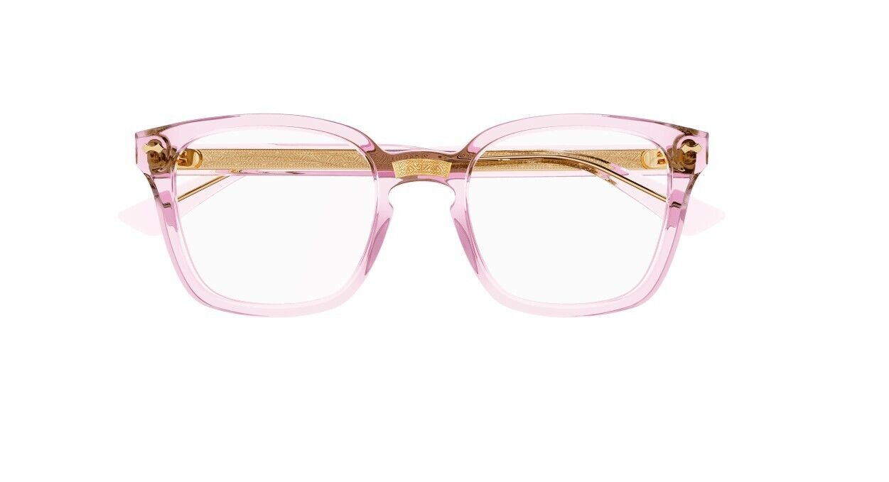 Gucci GG0184O 013 Transparent Pink with Gold Stripe Square Unisex Eyeglasses