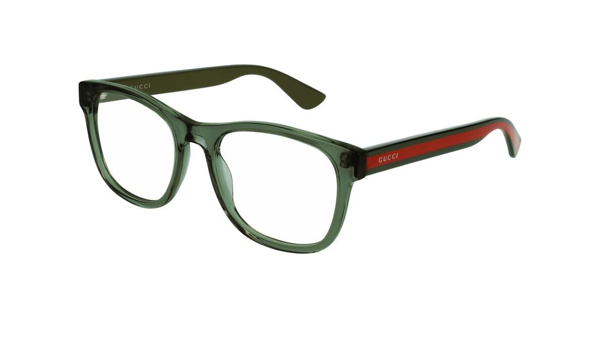 Gucci GG0004ON 011 Green with Red Stripe Square Men's Eyeglasses