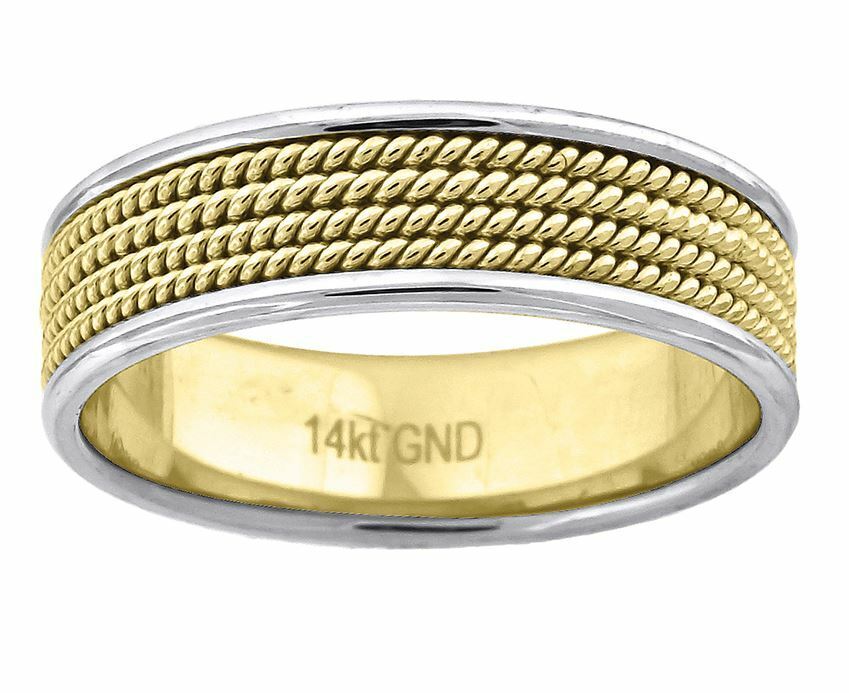 14kt Gold Mens Two-tone Four Twisted Rope Center Wedding Engagement Band 72295