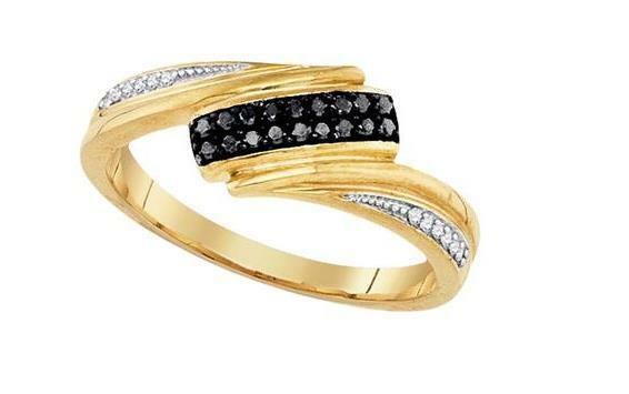 Yellow-Tone Sterling Silver Black Diamond Womens Band Ring 1/8 Cttw