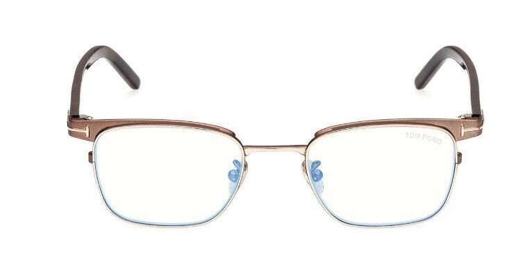 Tom Ford FT5854-D-B 048 Shiny Dark Brown/Blue Block Browline Eyeglasses