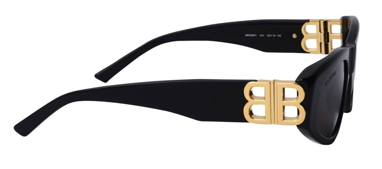 Balenciaga BB0095S 001 Black Gold/Grey Oval Full-Rim Women's Sunglasses