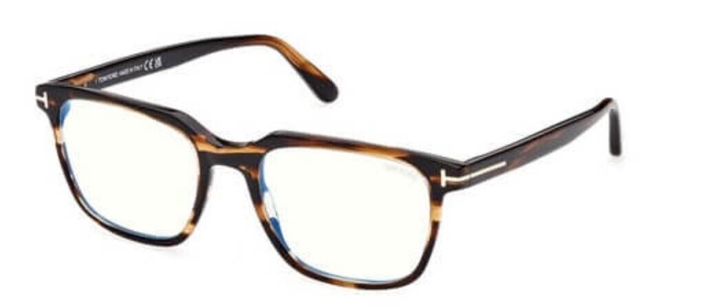 Tom Ford FT5818-B 050 Shiny Stripped Brown /Blue Block Square Men's Eyeglasses