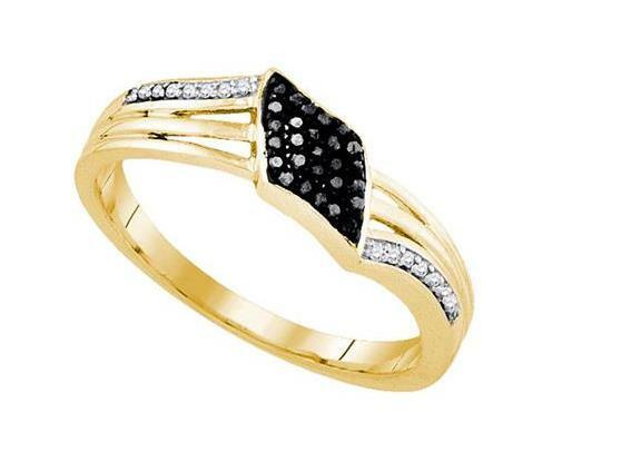 Yellow-Tone Sterling Silver Black Diamond Womens Band Ring 1/10 Cttw