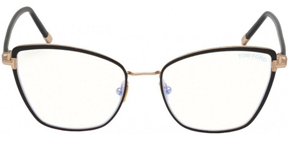 Tom Ford FT5740B 001 Black Enamel-Rose Gold/Shiny Black Blue Block Eyeglasses