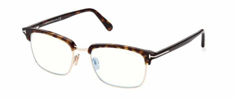 Tom Ford FT5801B 052 Dark Havana/Shiny Rose Gold Blue Block Men's Eyeglasses
