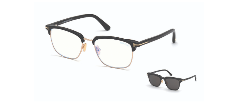 Tom Ford FT 5683-B 001 Shiny Black/Smoke Clip Ons Squared Eyeglasses
