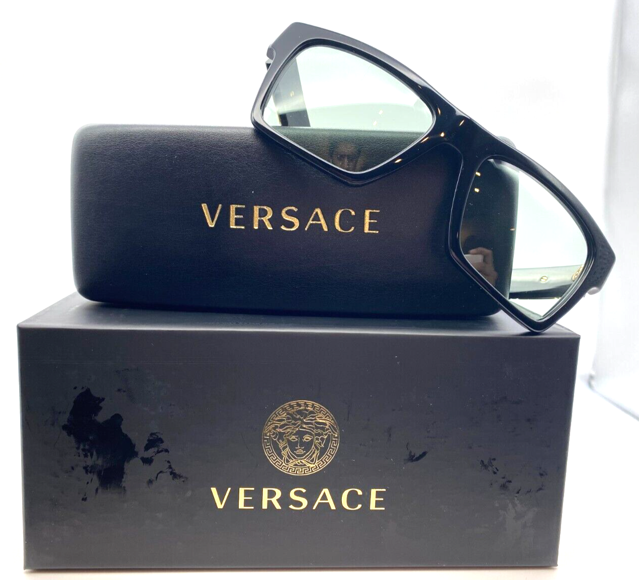 Versace VE4445 GB1/M1 Black/Photo Green Rectangular 54mm Men's Sunglasses